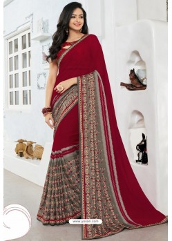 Trendy Maroon Designer Printed Sari