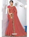 Trendy Peach Designer Printed Sari