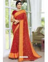 Trendy Red Designer Printed Sari
