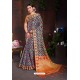 Awesome Navy Blue Designer Lichi Silk Sari