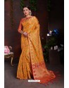 Classy Yellow Designer Lichi Silk Sari