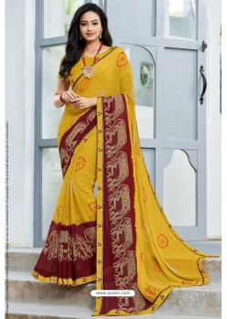 Awesome Yellow Designer Printed Sari