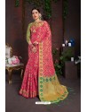 Classy Hot Pink Designer Lichi Silk Sari