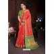 Classy Red Designer Lichi Silk Sari