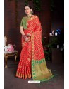 Classy Red Designer Lichi Silk Sari