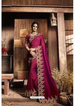 Classy Rose Red Designer Silk Sari