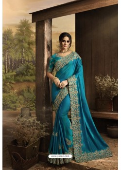 Classy Teal Designer Silk Sari