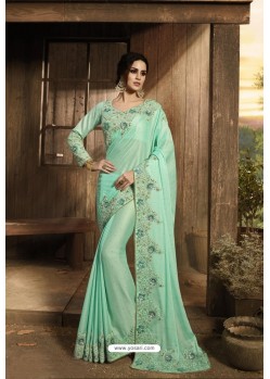 Classy Aqua Mint Designer Silk Sari