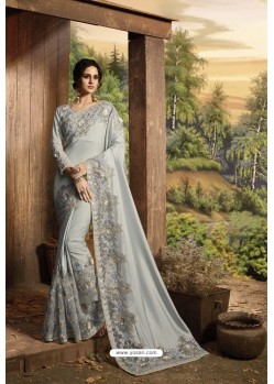 Classy Silver Designer Silk Sari