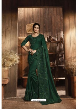 Classy Dark Green Designer Silk Sari