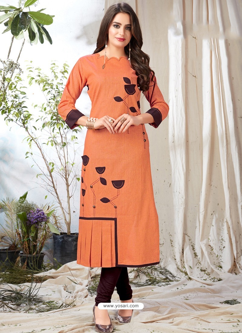 Buy Ravishing Orange Designer Readymade Kurti | Cotton Kurtis