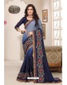 Awesome Navy Blue Designer Silk Sari