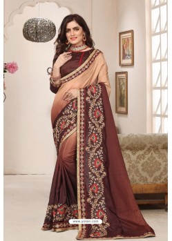 Classy Brown Designer Silk Sari