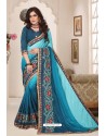 Classy Blue Designer Silk Sari