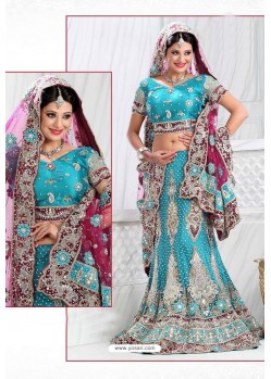 Fabulous Turquoise Heavy Embroidered Wedding Lehenga Choli