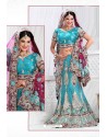 Fabulous Turquoise Heavy Embroidered Wedding Lehenga Choli