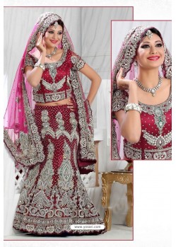 Fabulous Maroon Heavy Embroidered Wedding Lehenga Choli