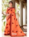 Awesome Orange Designer Georgette Sari
