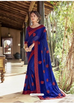 Awesome Royal Blue Designer Georgette Sari