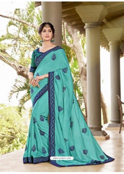 Awesome Turquoise Designer Georgette Sari