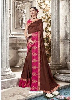 Classy Brown Designer Silk Sari