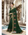 Awesome Dark Green Designer Silk Sari