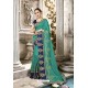 Trendy Aqua Mint Designer Silk Sari