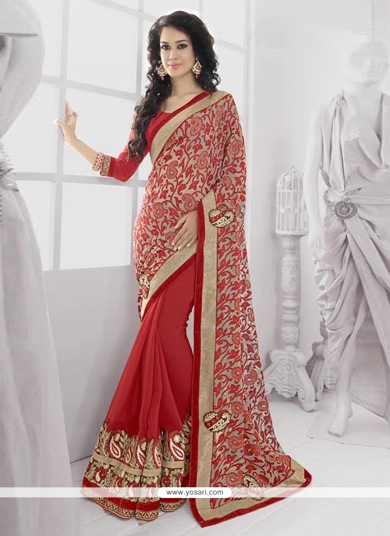 Ombre Red Georgette Party Wear Saree