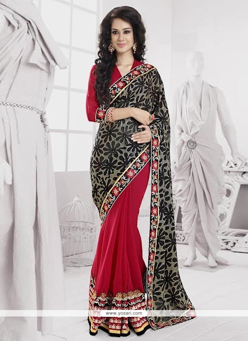 Simplistic Red And Black Georgette Saree