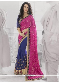 Stupendous Pink And Blue Georgette Saree