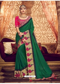 Classy Forest Green Designer Party Wear Sari