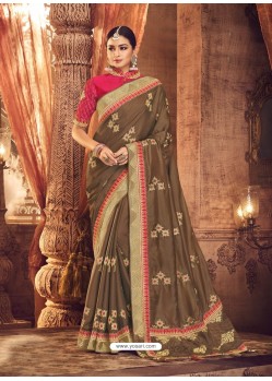 Dashing Brown Designer Party Wear Sari