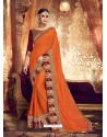 Trendy Orange Designer Party Wear Sari