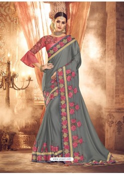 Grey Designer Party Wear Sari