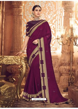 Deep Wine Designer Party Wear Sari