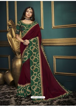 Maroon Designer Party Wear Sari