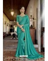Turquoise Designer Silk Party Wear Sari