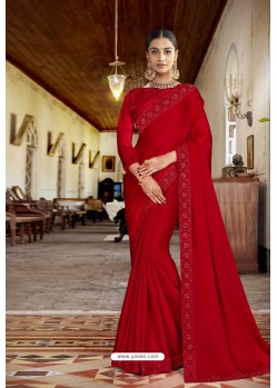 Red Designer Silk Party Wear Sari