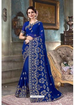 Royal Blue Designer Silk Party Wear Sari