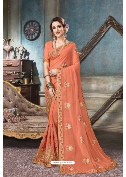 Light Orange Designer Silk Party Wear Sari