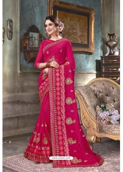 Rose Red Designer Silk Party Wear Sari