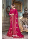 Rose Red Designer Silk Party Wear Sari