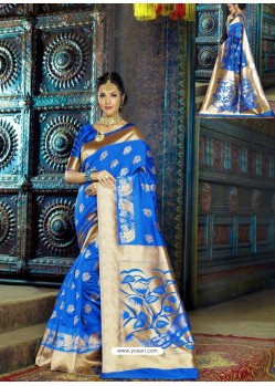 Blue Designer Silk Party Wear Sari