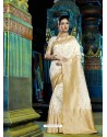 Off White Designer Silk Party Wear Sari