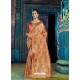 Light Orange Designer Silk Party Wear Sari