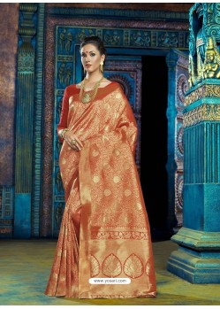 Light Orange Designer Silk Party Wear Sari