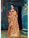 Light Orange Designer Silk Party Wear Sari