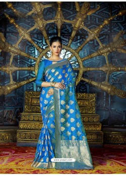 Blue Designer Silk Party Wear Sari