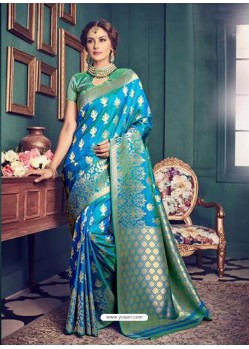 Blue Designer Kanchivaram Silk Party Wear Sari