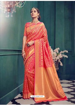 Orange Designer Kanchivaram Silk Party Wear Sari